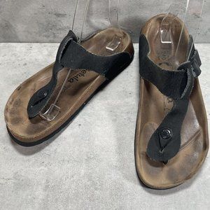 Birkenstock Gizeh Betula Black Leather Nubuck‎ Thong Sandals Womens Sz 37 US 6